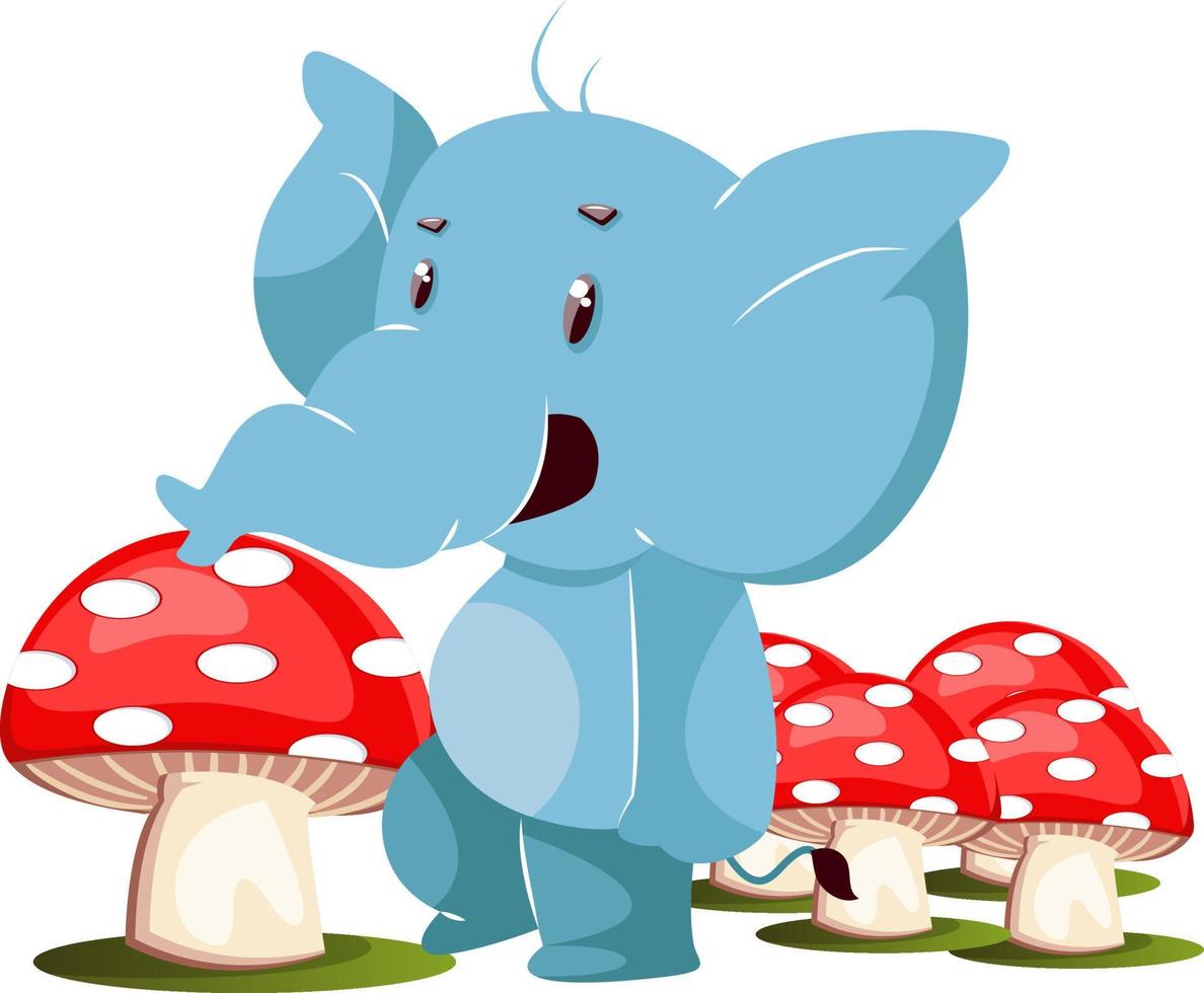 éléphant aux champignons, illustration, vecteur sur fond blanc.