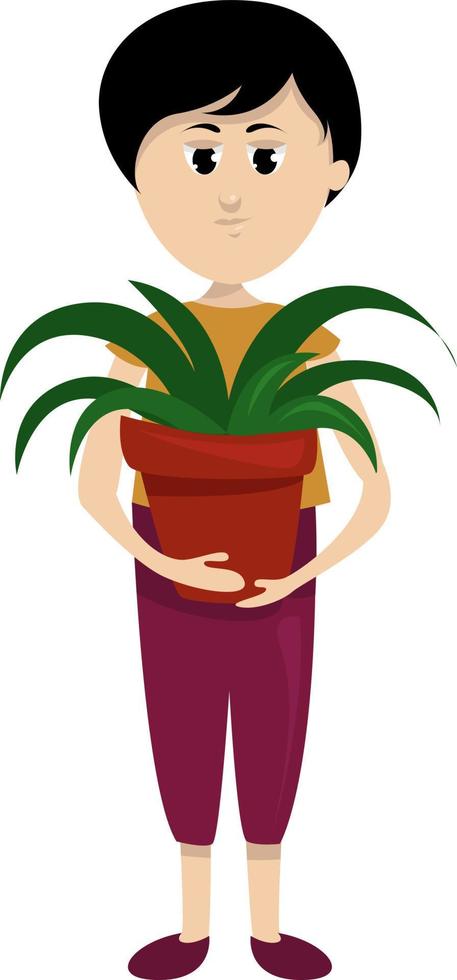 femme tenant une plante verte, illustration, vecteur sur fond blanc