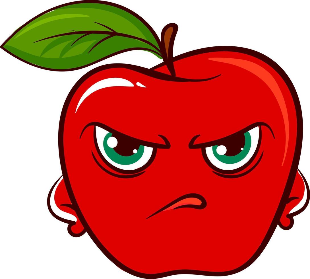 Pomme rouge en colère, illustration, vecteur sur fond blanc