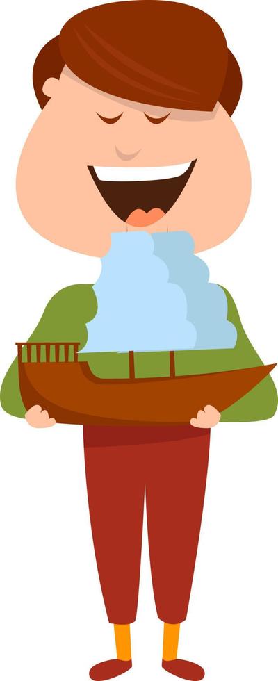 gars avec un bateau en bois , illustration, vecteur sur fond blanc