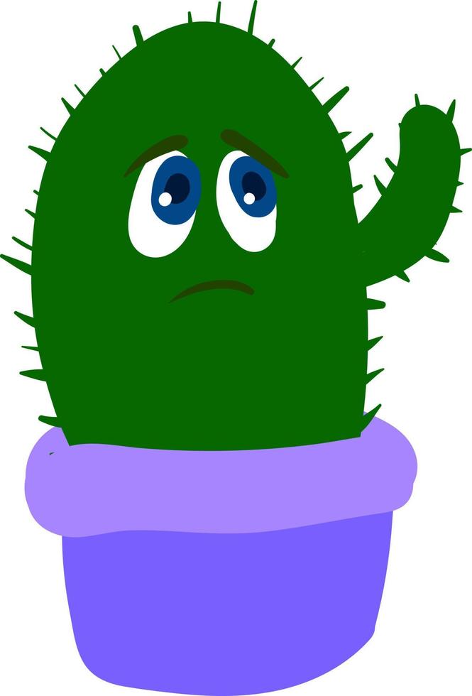 Triste cactus en pot violet, illustration, vecteur sur fond blanc.