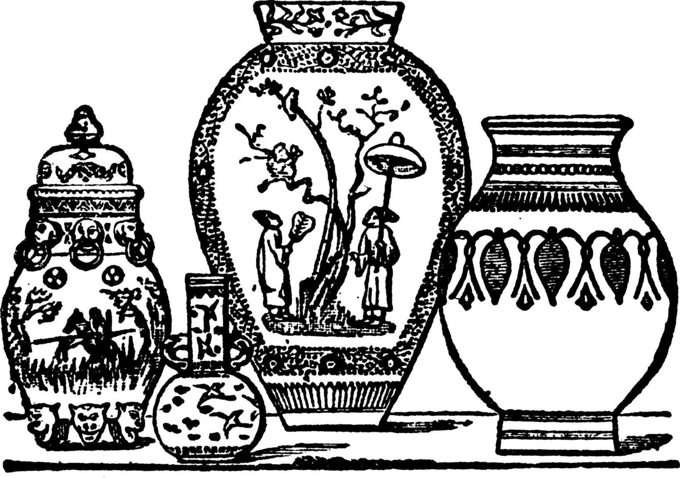 vases chinois, japonais et indiens, illustration vintage. vecteur