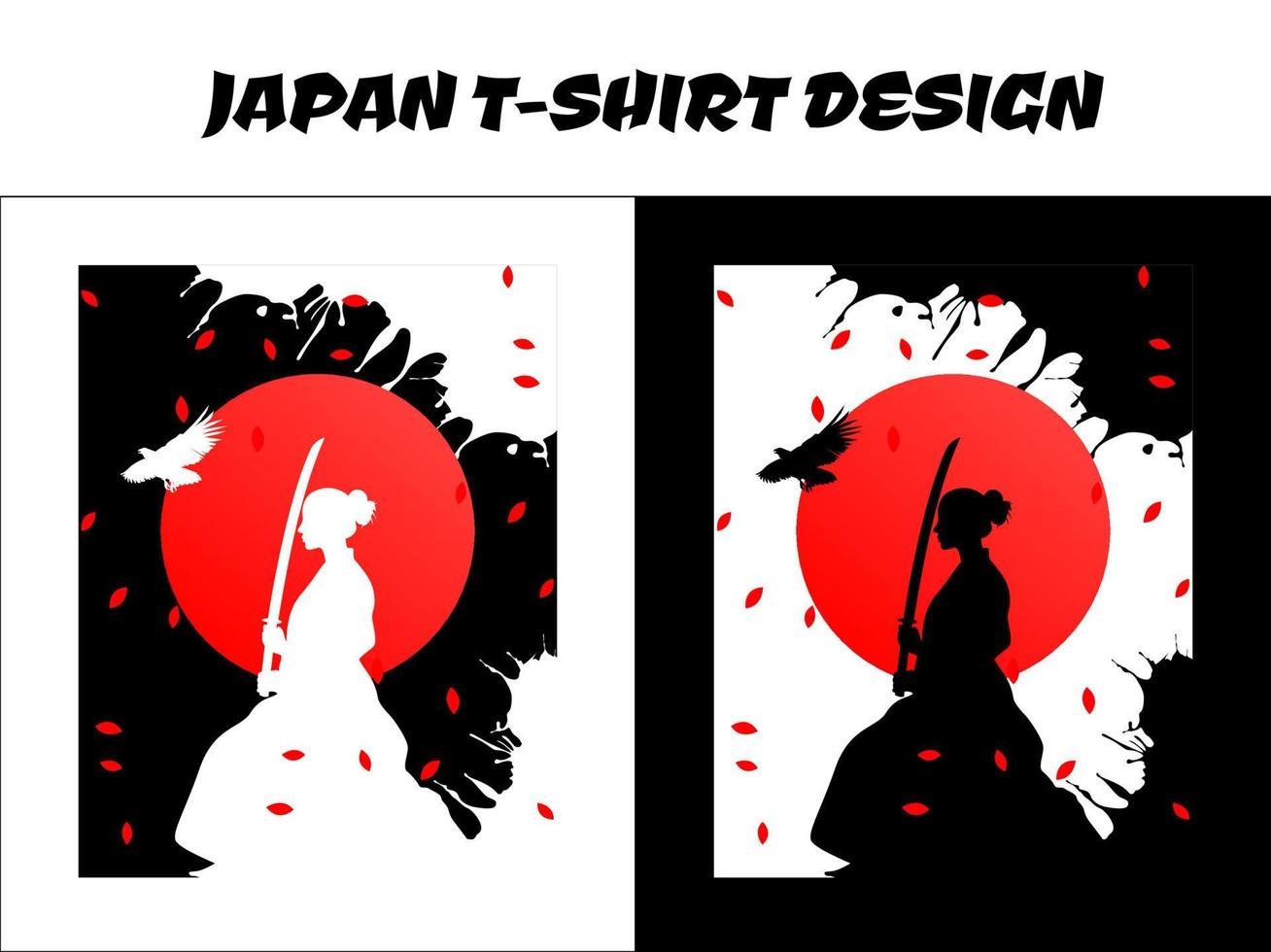 samouraï féminin, vecteur de samouraï de silhouette au japon pour le concept de t-shirt de conception, illustration vectorielle de samouraï de silhouette, conception de t-shirt japonais, silhouette pour un thème japonais