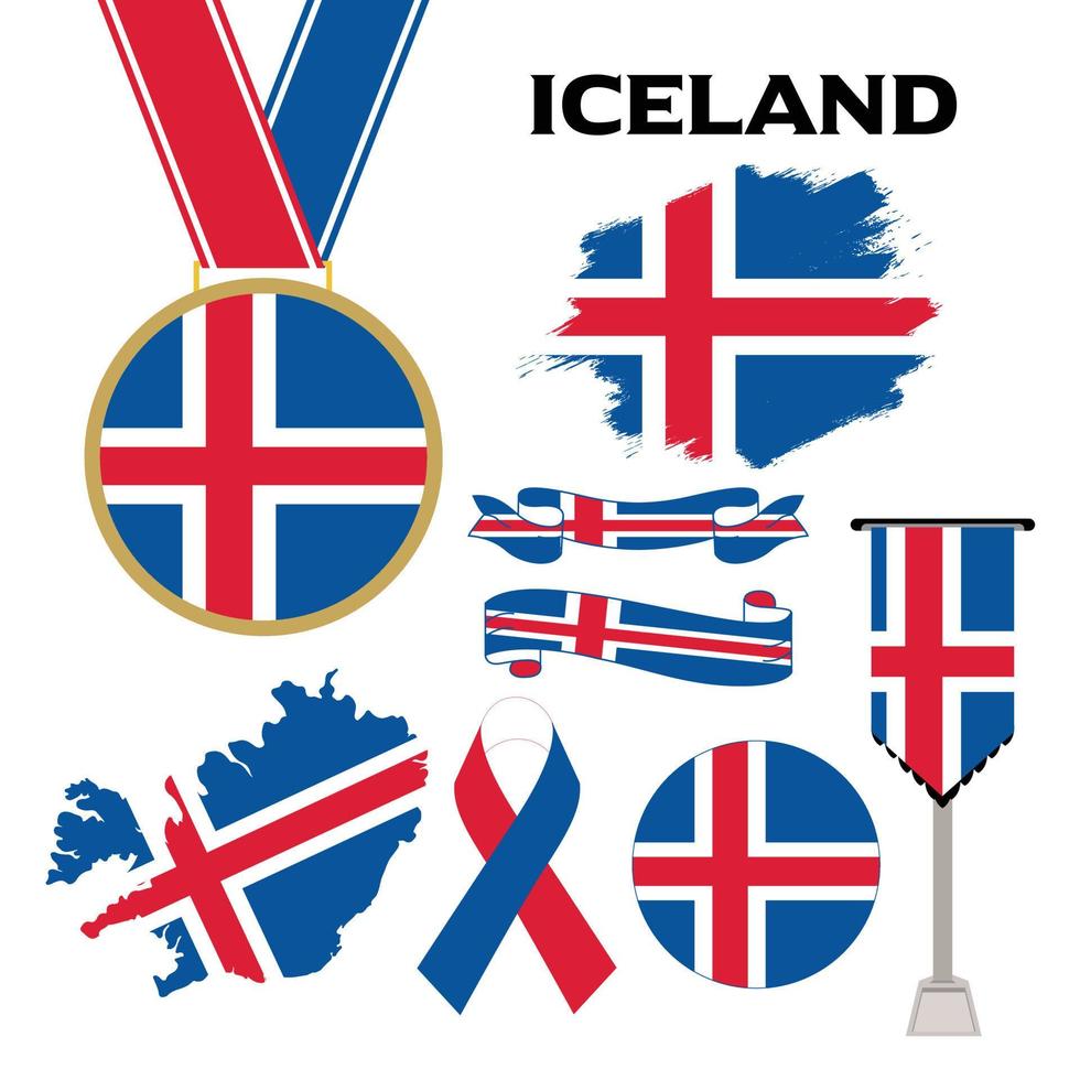 collection d'éléments avec le modèle de conception du drapeau de l'islande vecteur