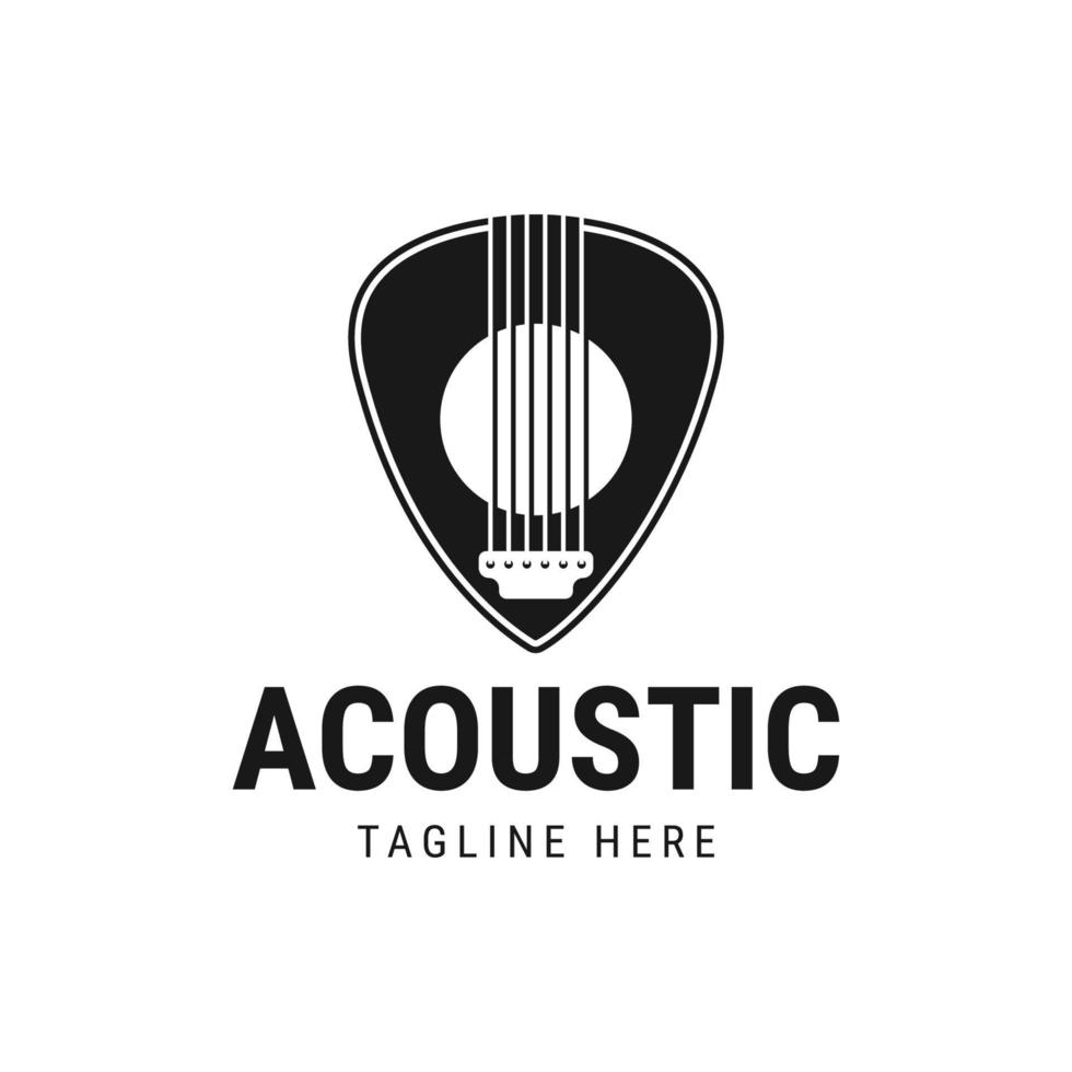 guitare acoustique logo hipster rétro. logo de guitare sur fond blanc. modèle de conception de logo de musique vecteur