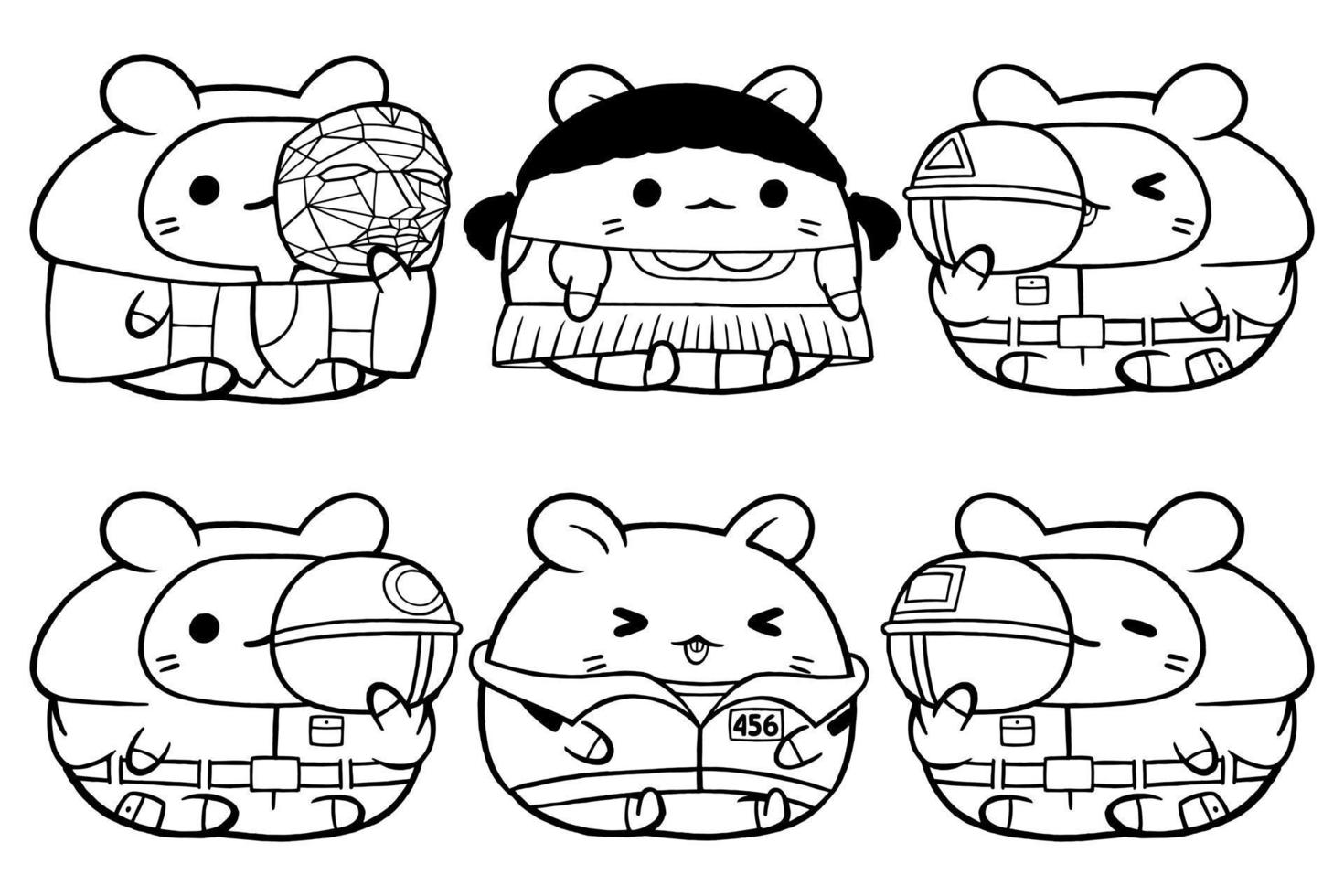 Définir l'illustration vectorielle du personnage de hamster mignon pour un livre à colorier vecteur