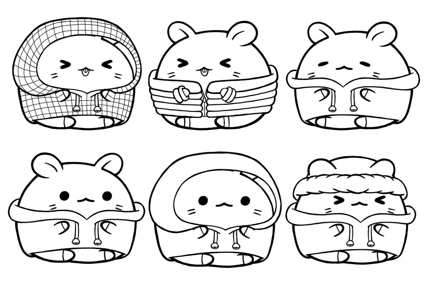 Définir l'illustration vectorielle du personnage de hamster mignon pour un livre à colorier vecteur