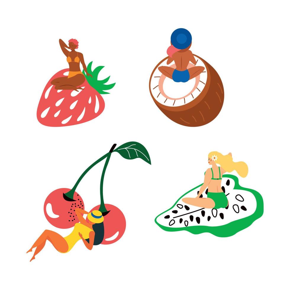 illustrations de filles avec des fruits vecteur