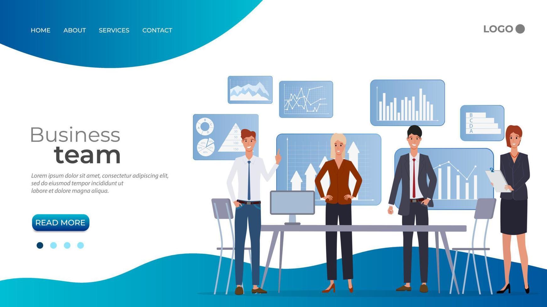 équipe commerciale. hommes d'affaires et femmes d'affaires en costume d'affaires organisent une réunion dans le contexte d'une infographie. planification des tâches recherche de solutions nouvelles idées et remue-méninges. vecteur