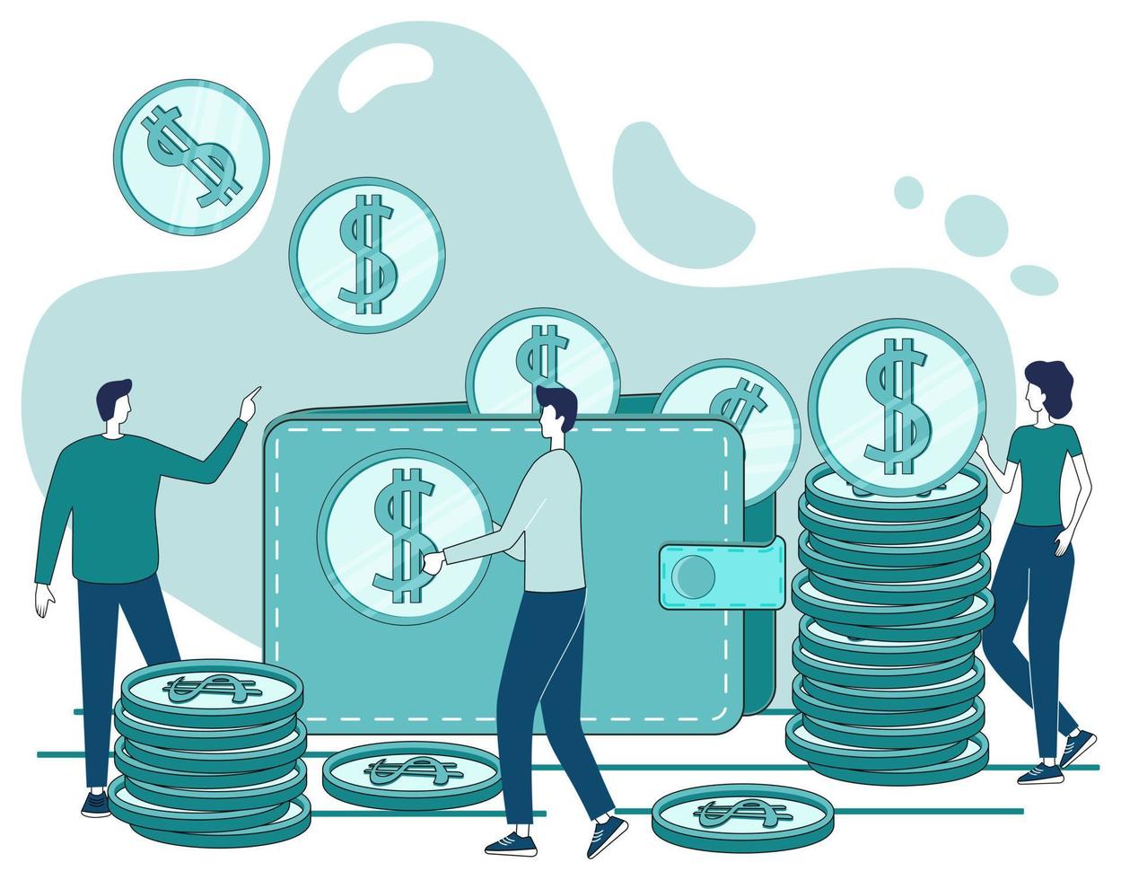 contrôle financier.les gens sont engagés dans la planification et le contrôle de leur budget.audit financier et analyse des processus financiers.illustration vectorielle plate. vecteur