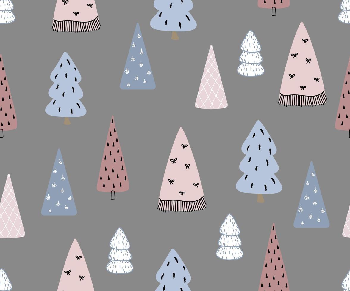 modèle vectorielle continue avec des arbres de noël dans un style doodle. vecteur