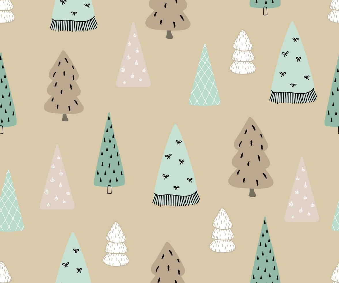 modèle sans couture avec des arbres de noël de style doodle dans des tons beiges. vecteur