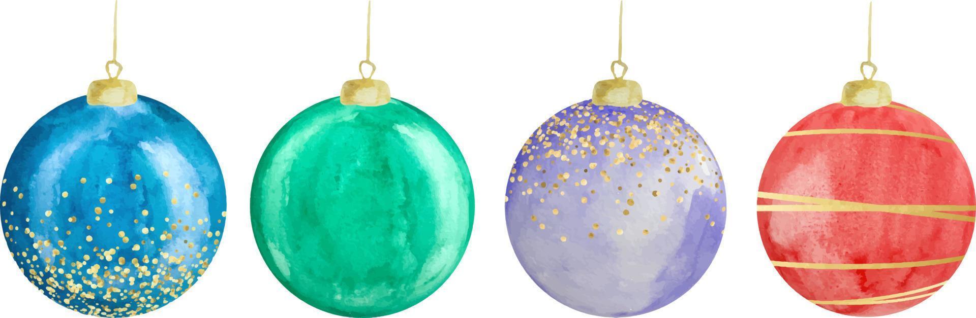 boules de noël colorées à l'aquarelle pour un arbre de noël avec go vecteur