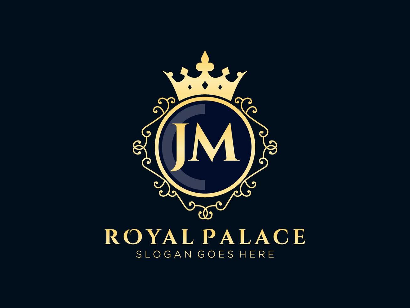 lettre jm logo victorien de luxe royal antique avec cadre ornemental. vecteur