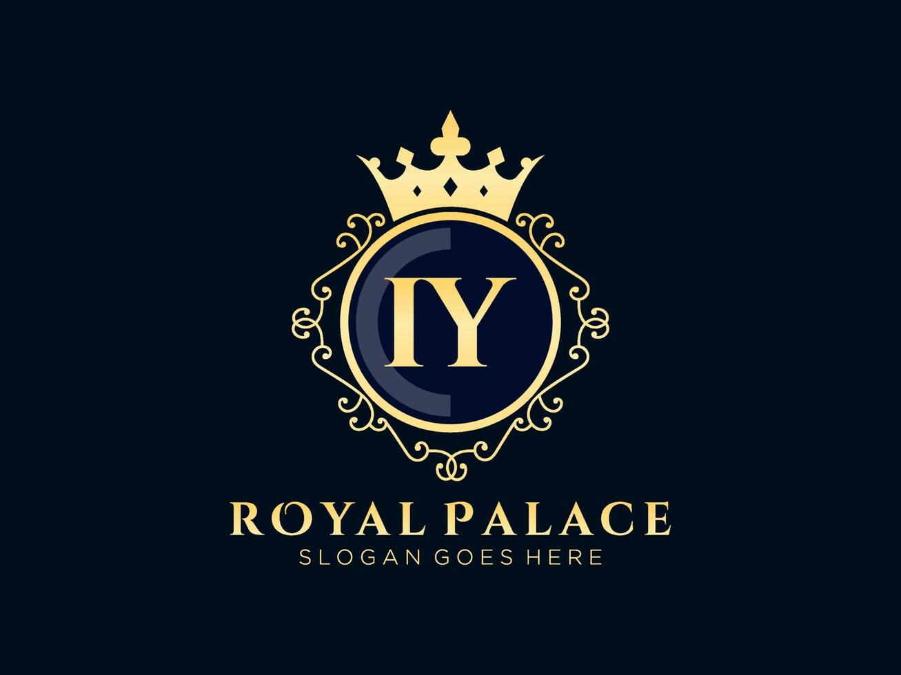 lettre iy logo victorien de luxe royal antique avec cadre ornemental. vecteur