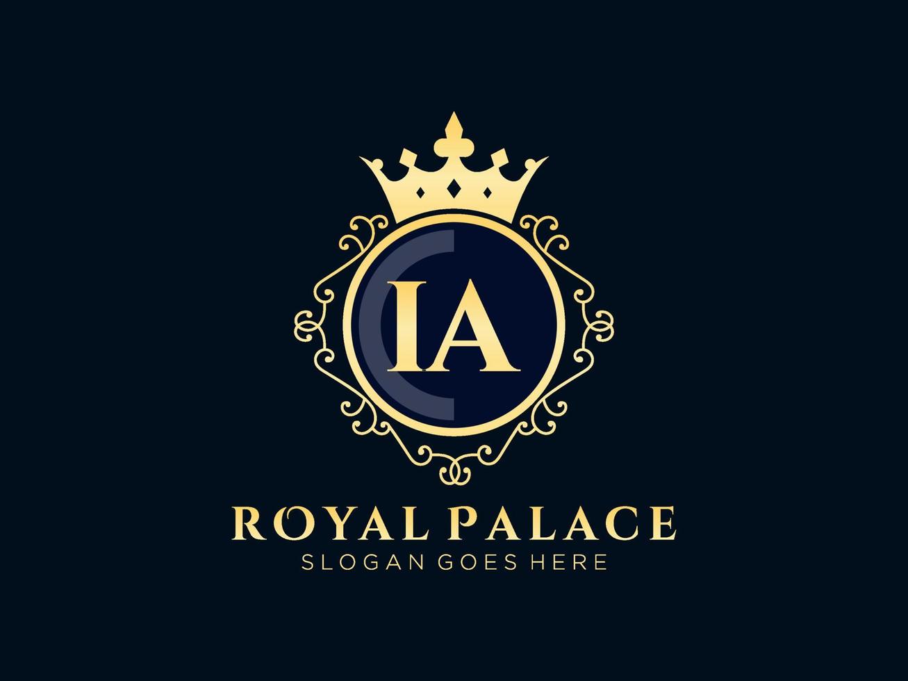 lettre ia logo victorien de luxe royal antique avec cadre ornemental. vecteur