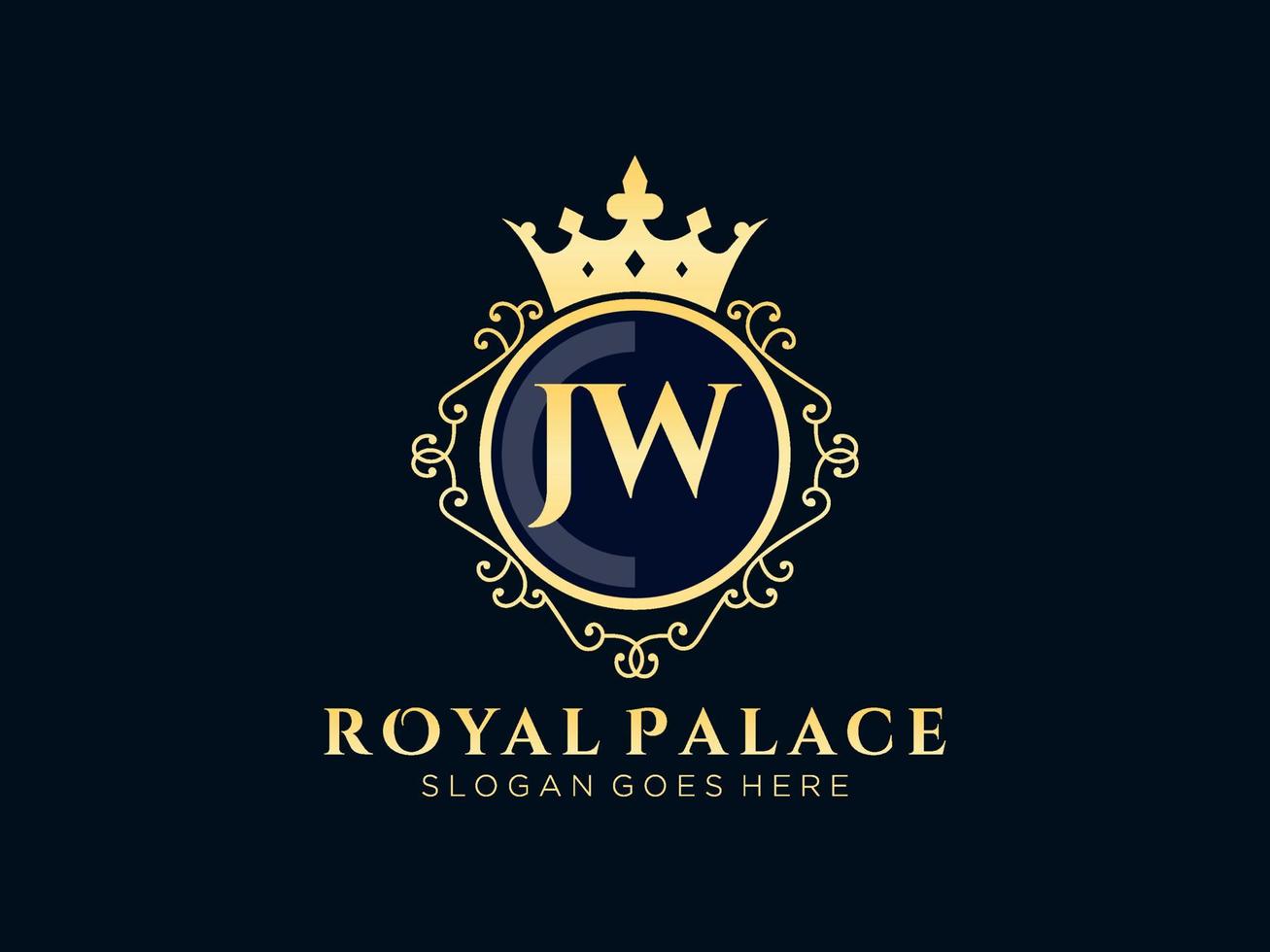 lettre jw logo victorien de luxe royal antique avec cadre ornemental. vecteur