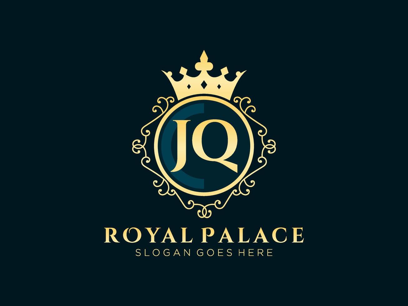 lettre jq logo victorien de luxe royal antique avec cadre ornemental. vecteur