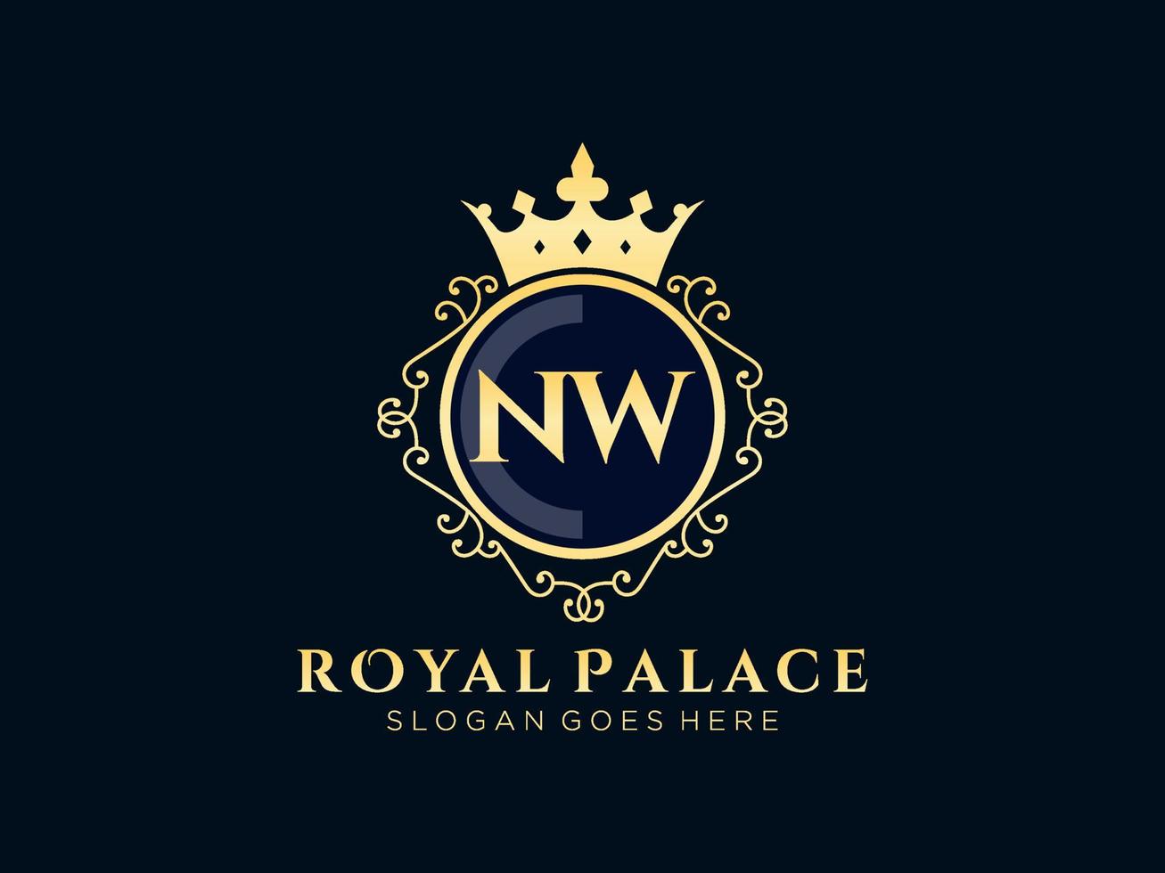 lettre nw logo victorien de luxe royal antique avec cadre ornemental. vecteur