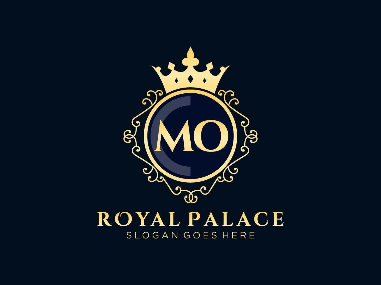 lettre mo logo victorien de luxe royal antique avec cadre ornemental. vecteur