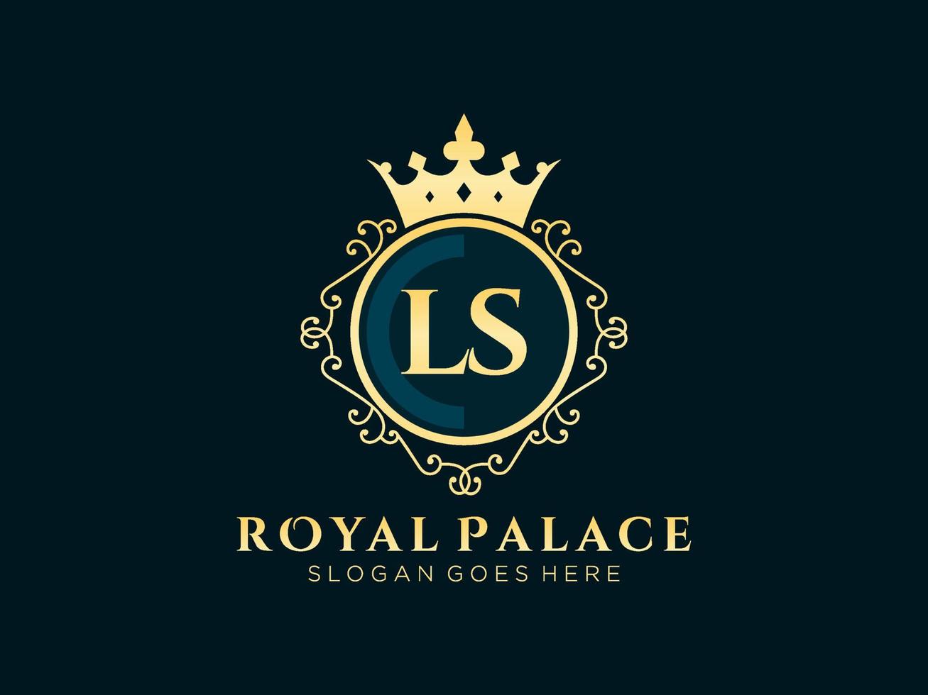 lettre ls logo victorien de luxe royal antique avec cadre ornemental. vecteur