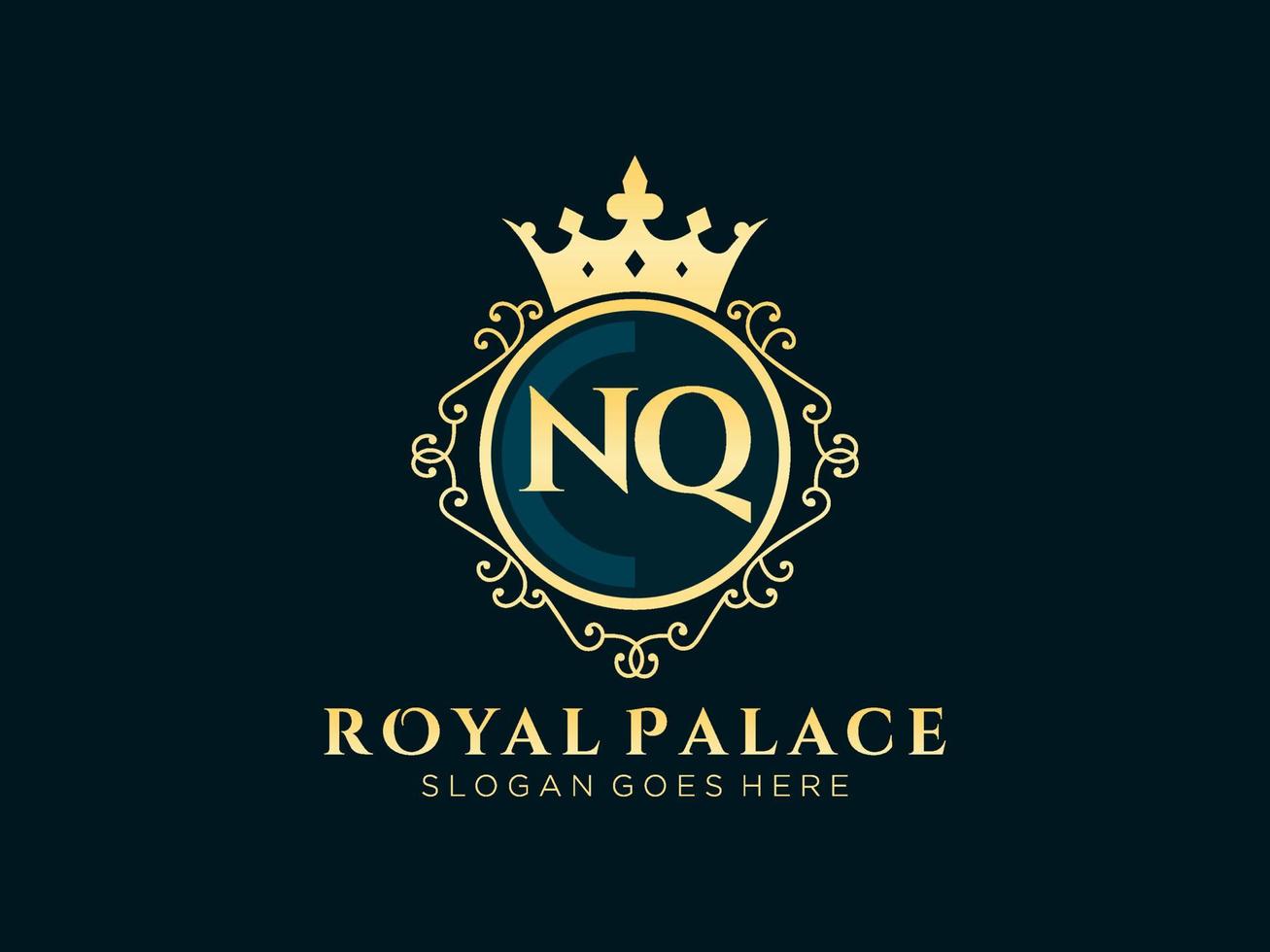 lettre nq logo victorien de luxe royal antique avec cadre ornemental. vecteur