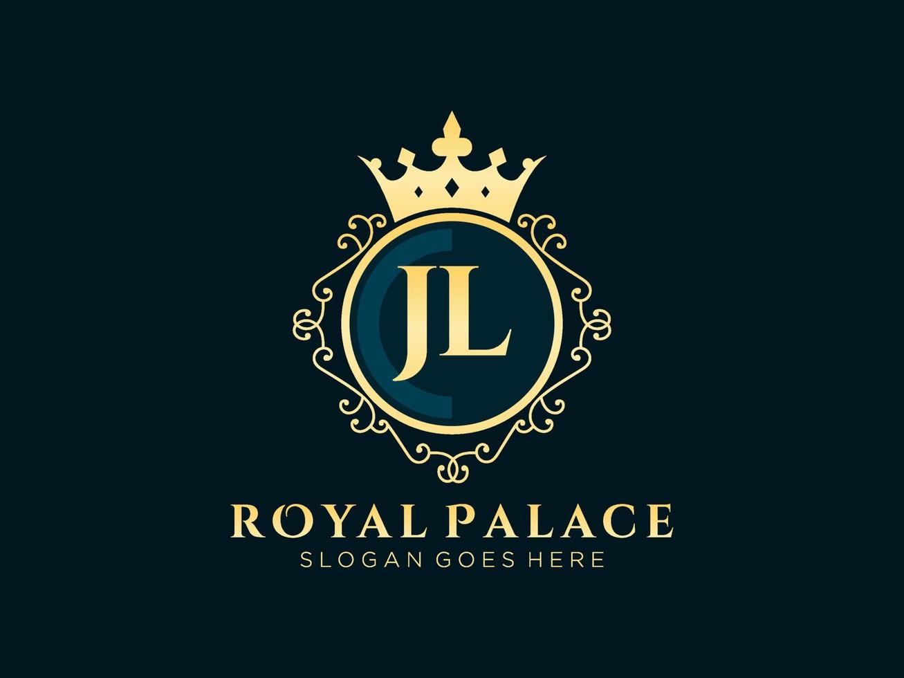 lettre jl logo victorien de luxe royal antique avec cadre ornemental. vecteur