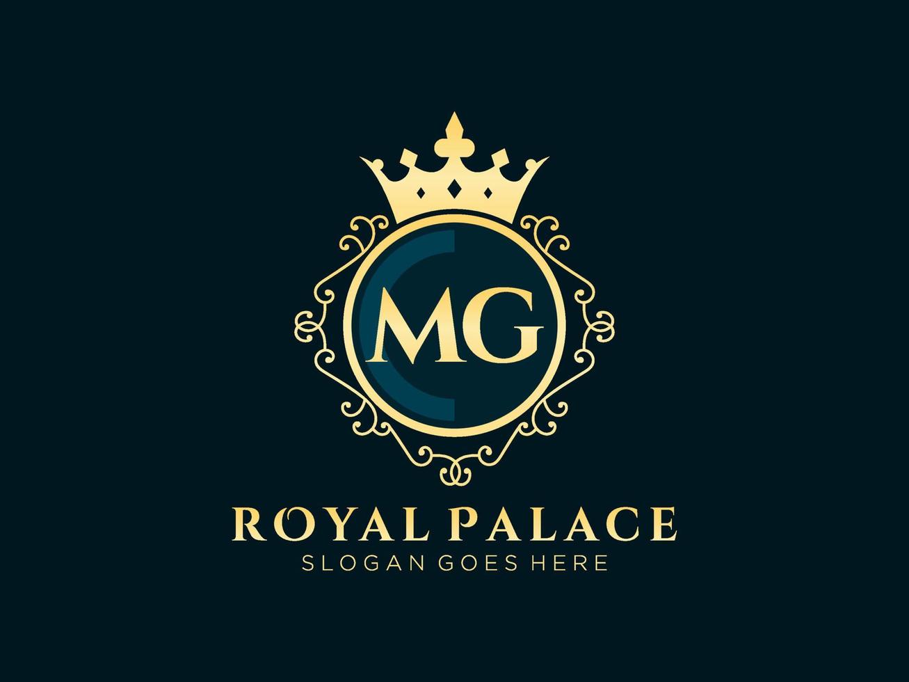 lettre mg logo victorien de luxe royal antique avec cadre ornemental. vecteur