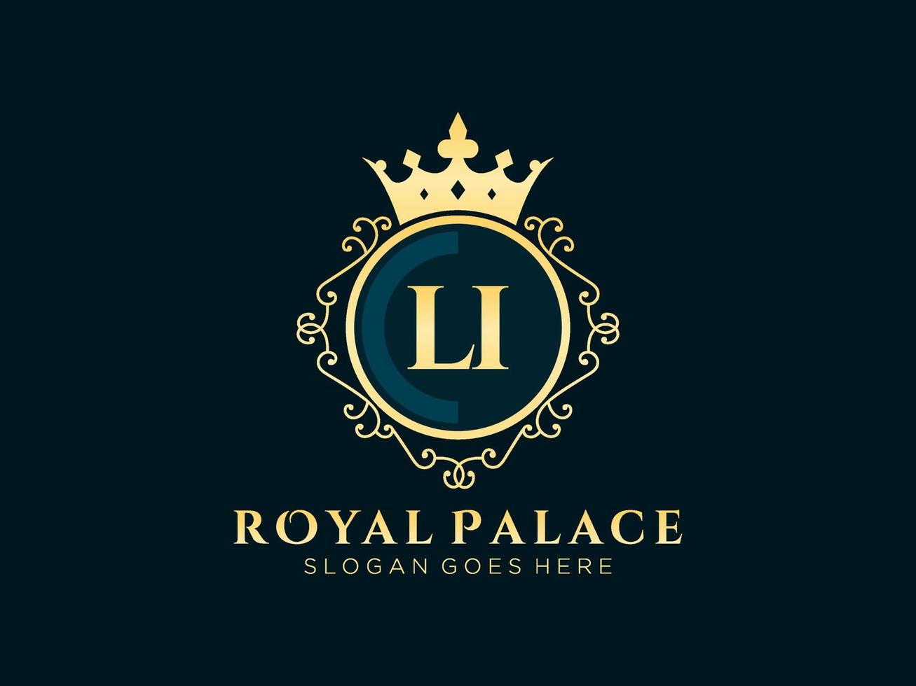 lettre li logo victorien de luxe royal antique avec cadre ornemental. vecteur