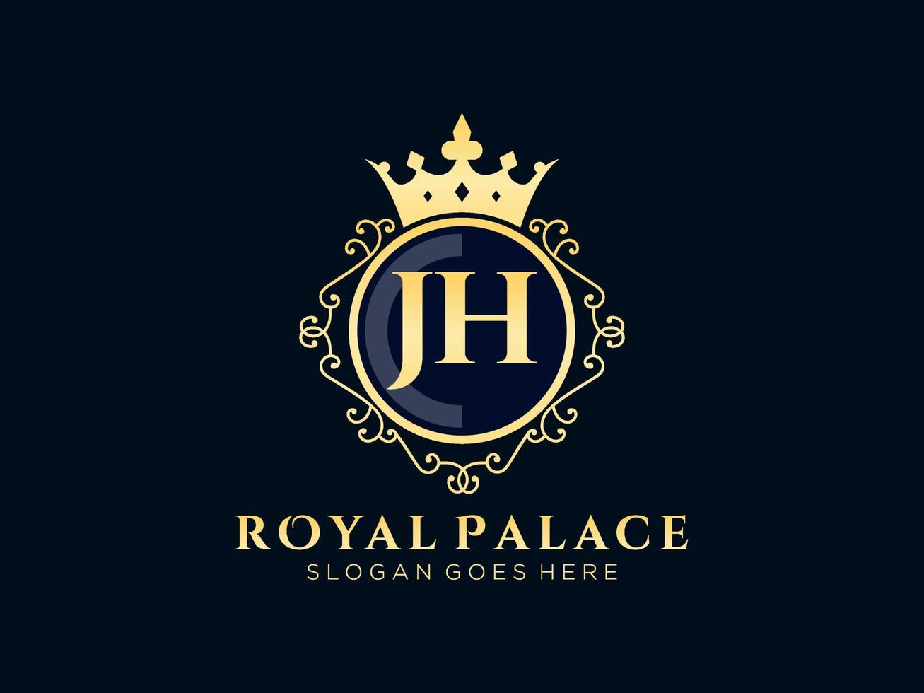 lettre jh logo victorien de luxe royal antique avec cadre ornemental. vecteur