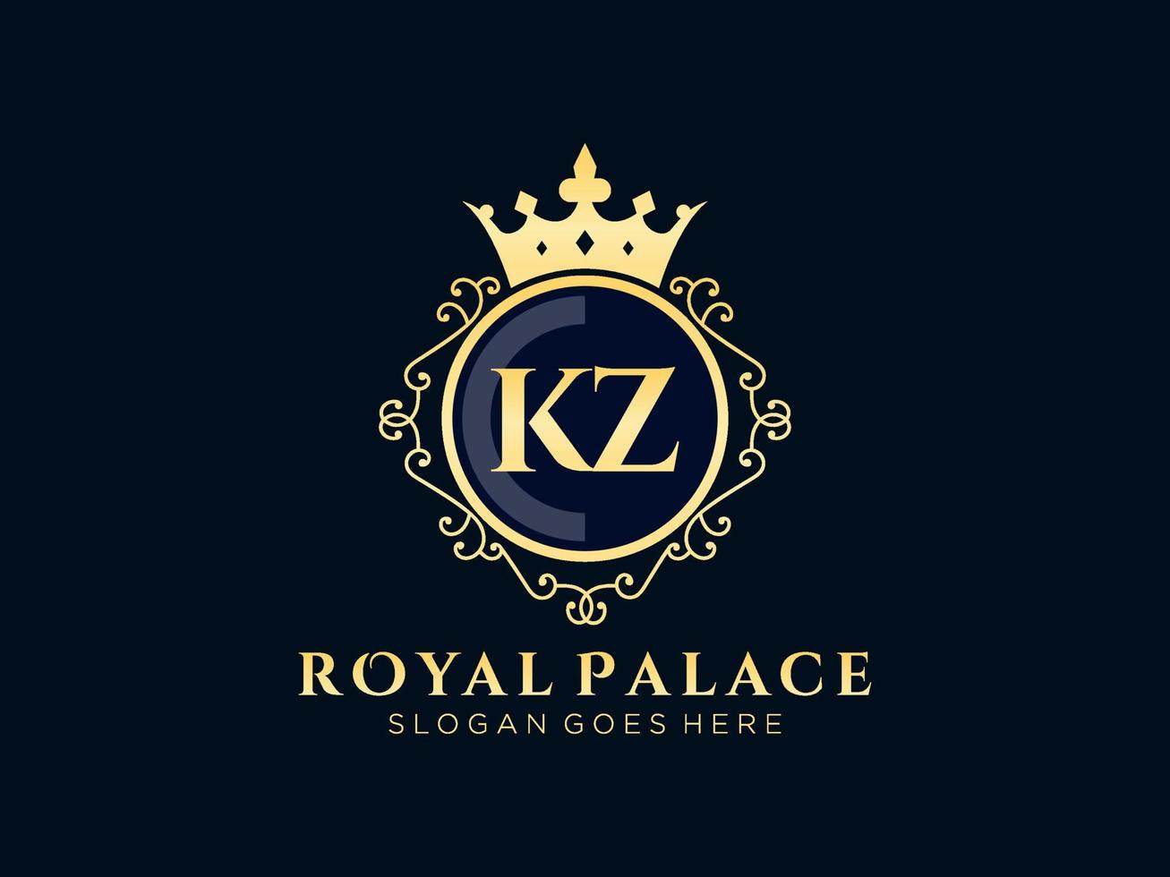 lettre kz logo victorien de luxe royal antique avec cadre ornemental. vecteur