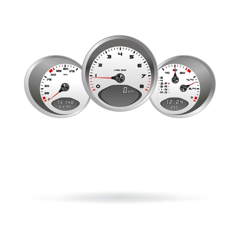 illustration vectorielle, compteur de vitesse de voiture de tableau de bord, icône 3d réaliste de volant vecteur