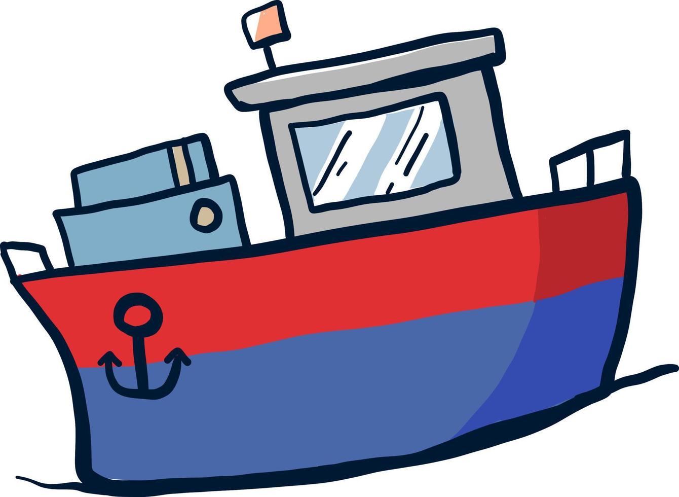 Navire bleu et rouge, illustration, vecteur sur fond blanc.