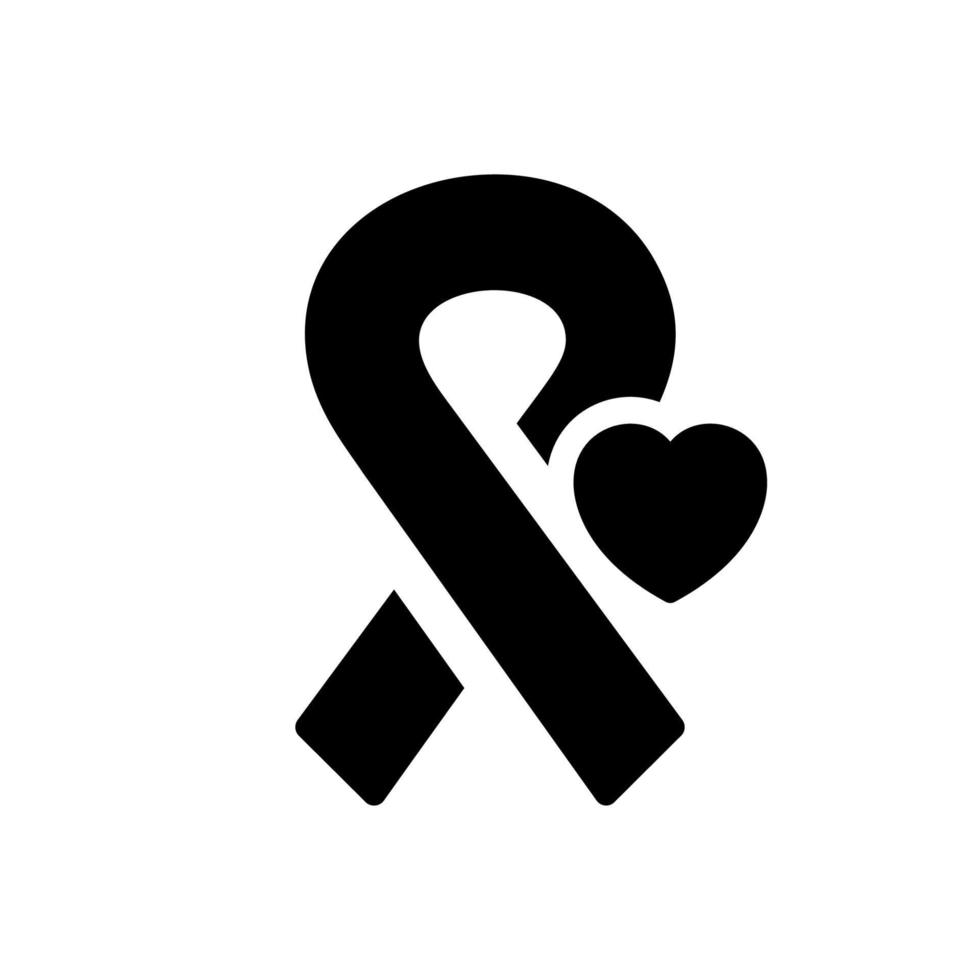 ruban de cancer avec l'icône de silhouette de coeur. soutien et solidarité pour le pictogramme noir des patients atteints du vih et du cancer. icône de symbole de sensibilisation. illustration vectorielle isolée. vecteur