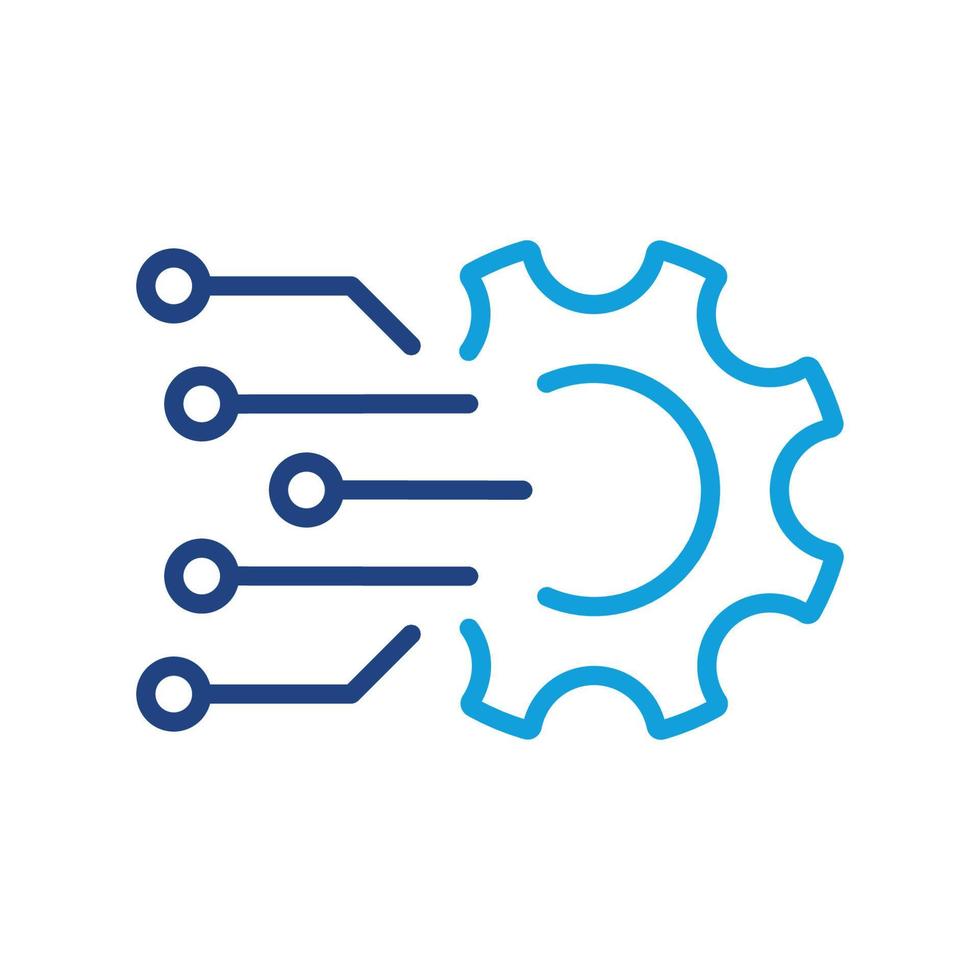 icône de ligne de concept de technologie numérique. signe d'engrenage du pictogramme linéaire de la solution d'entreprise. symbole de roue dentée numérique icône de contour de réseau de technologie électronique. trait modifiable. illustration vectorielle isolée. vecteur