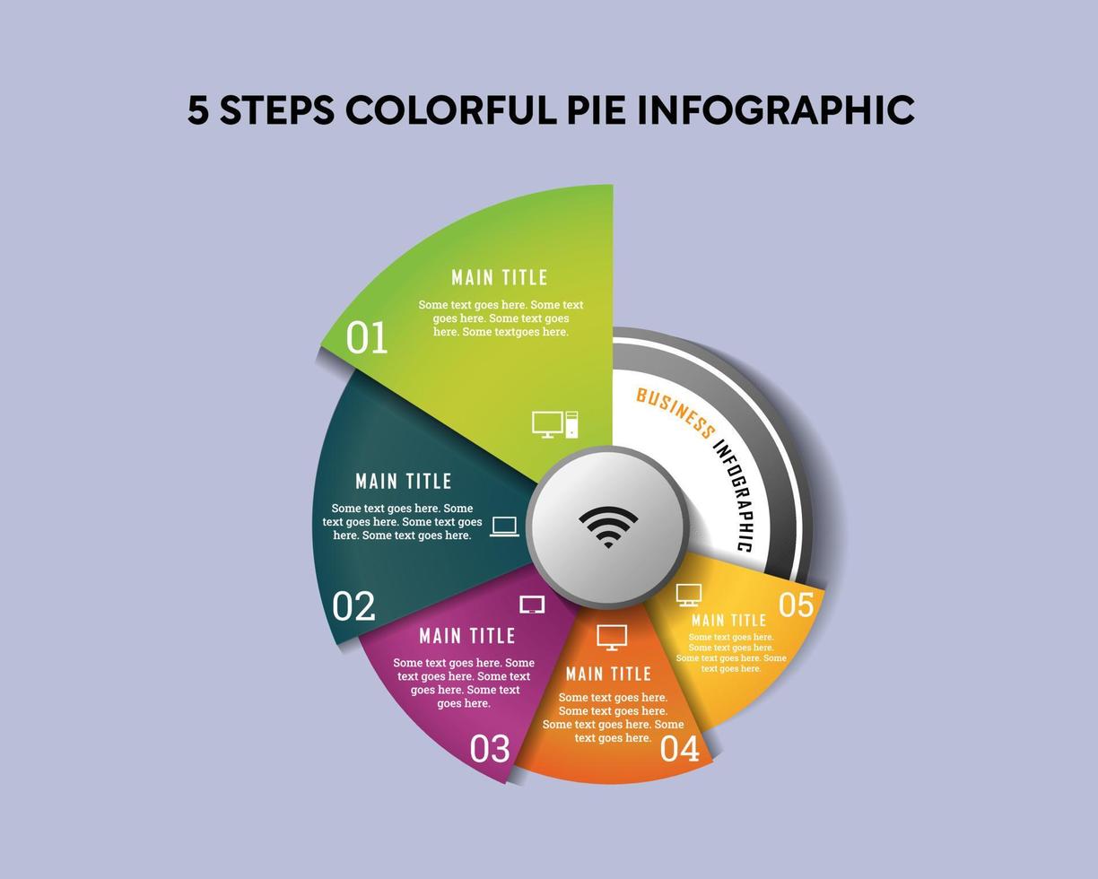 Infographie de la tarte colorée en 5 étapes vecteur