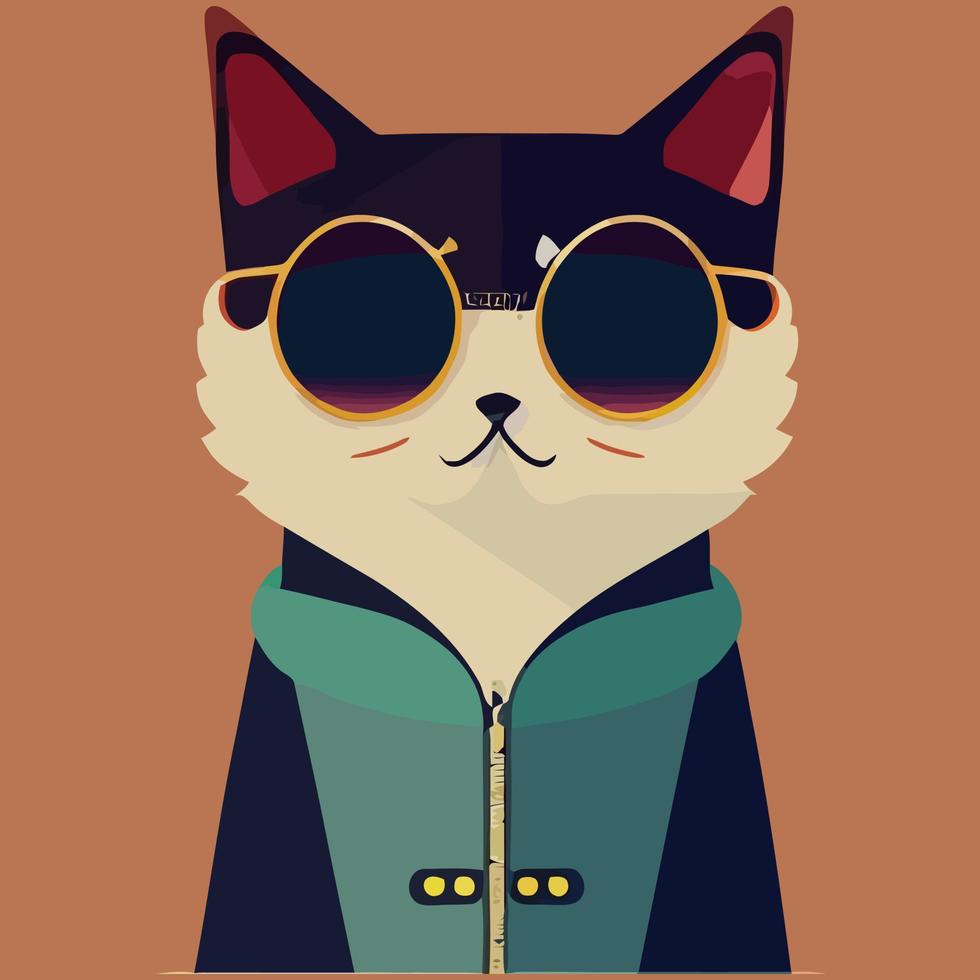 illustration graphique vectoriel de chat portant des lunettes de soleil isolé parfait pour le logo, la mascotte, l'icône ou l'impression sur t-shirt