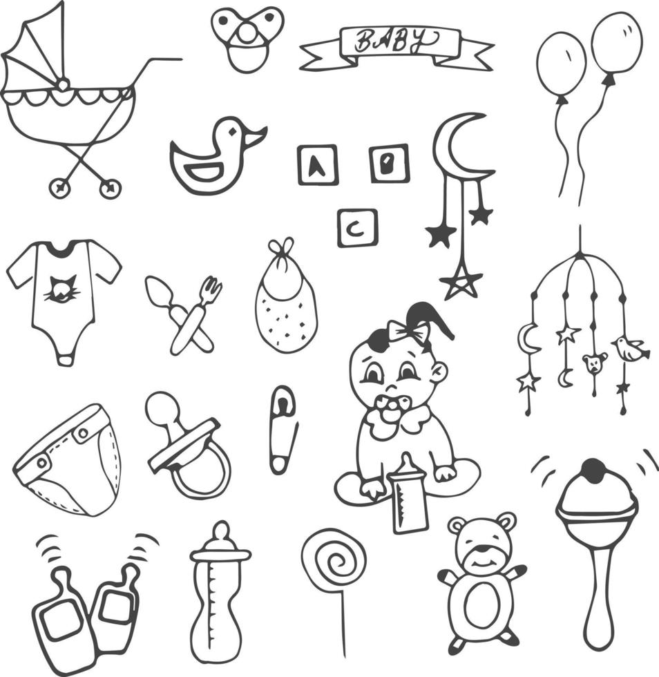 ensemble d'objets d'illustration vectorielle bébé dessinés à la main vecteur