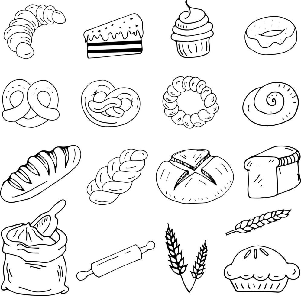 ensemble d'objets d'illustration vectorielle dessinés à la main de boulangerie vecteur