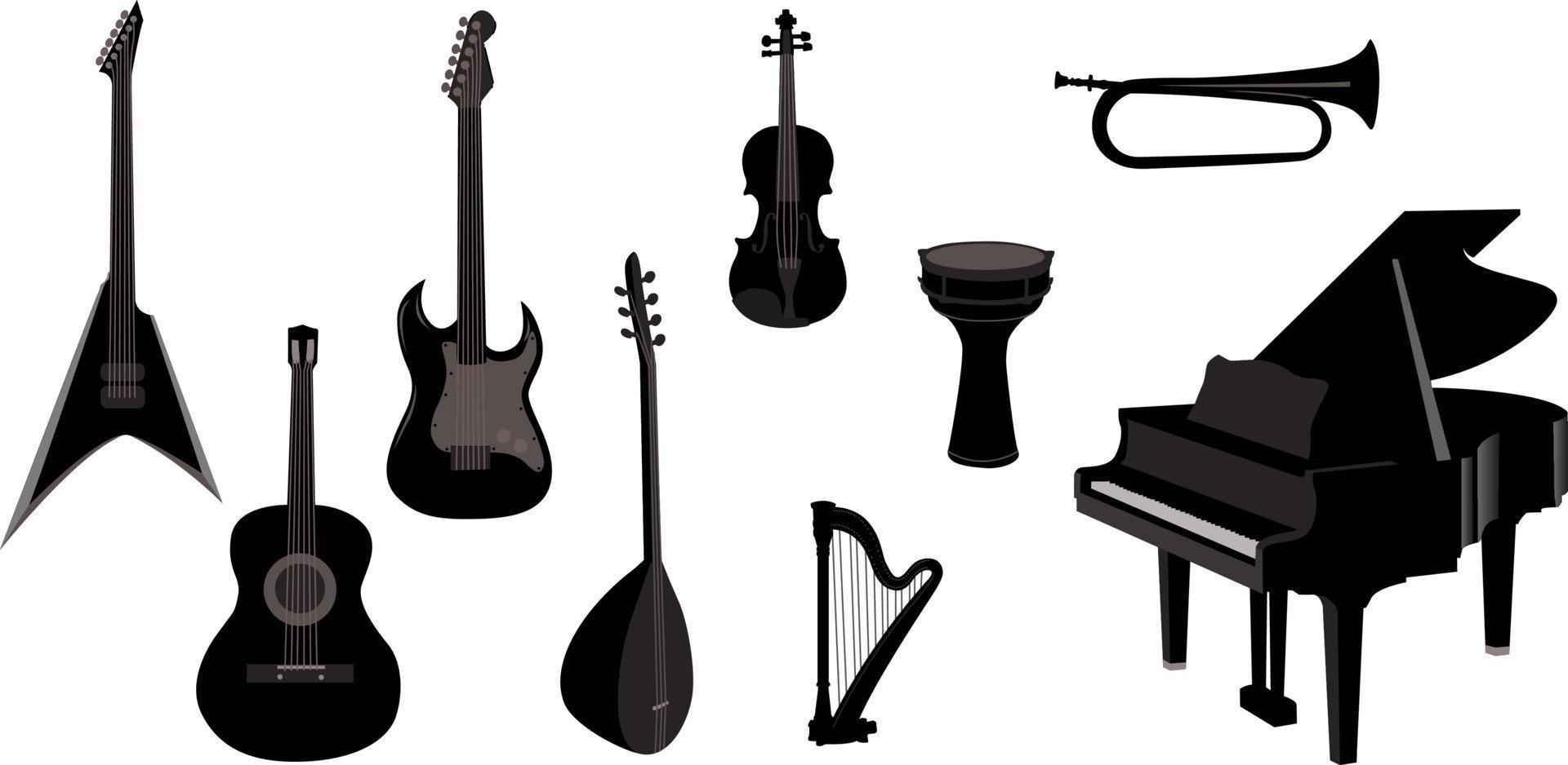 ensemble de silhouettes vectorielles d'instruments de musique vecteur