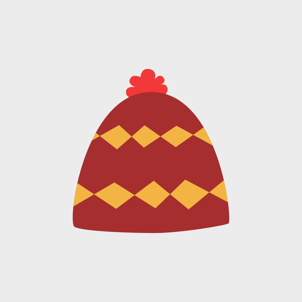 joli bonnet de style dessiné à la main pour les éléments de conception ou les ressources sur le thème de la saison d'hiver. chapeau de beanie illustration vectorielle plat de couleur rouge chaud vecteur