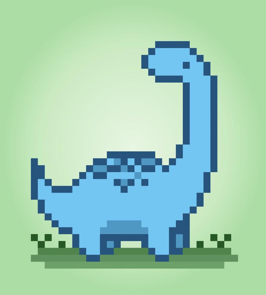 Pixels de dinosaures 8 bits. animaux dans les illustrations vectorielles pour les modèles de point de croix. vecteur