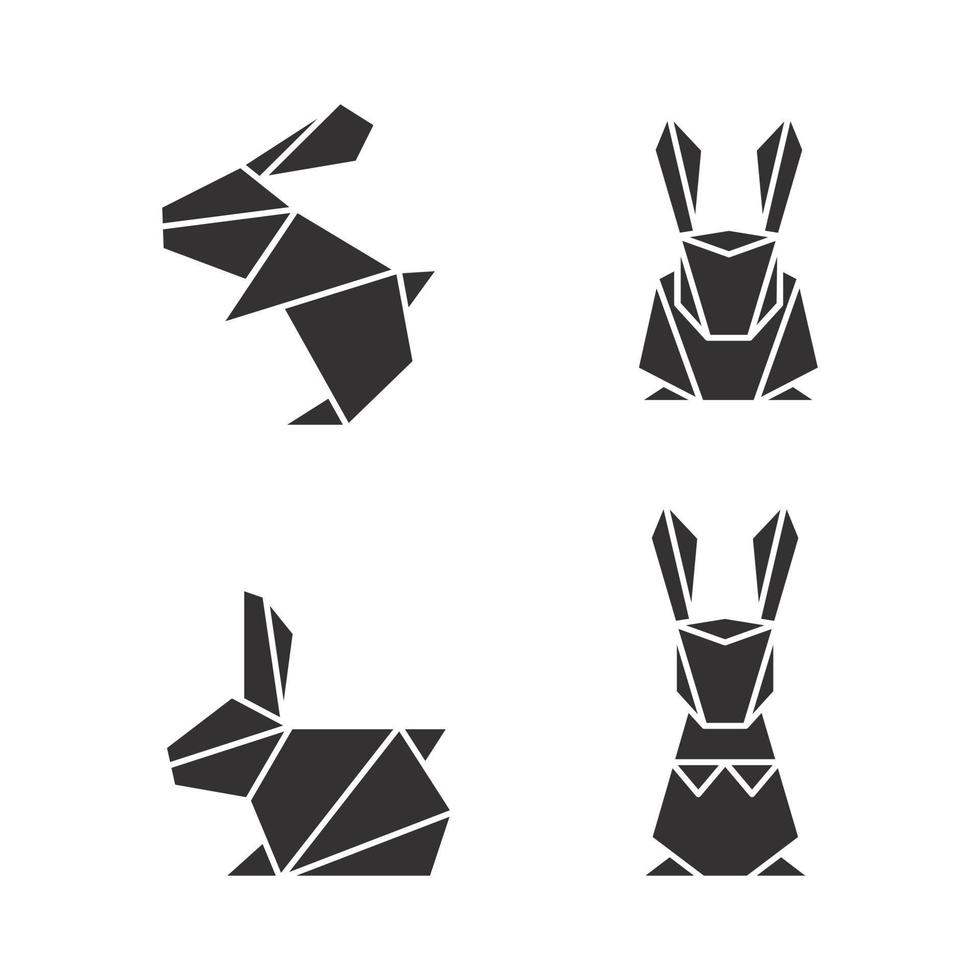 lapin papier origami géométrique glyphe conception illustration vectorielle isolée sur blanc vecteur