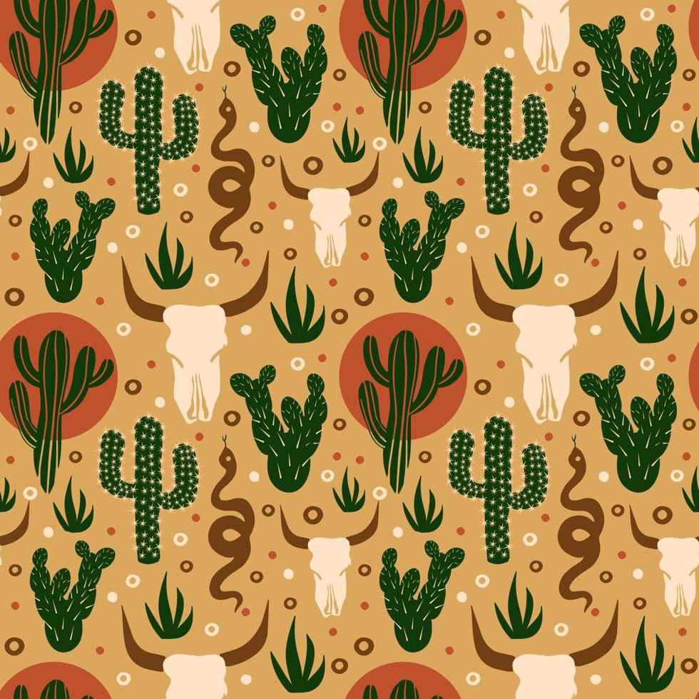 modèle sans couture de far west. cactus, crâne dans le désert. illustration vectorielle vecteur