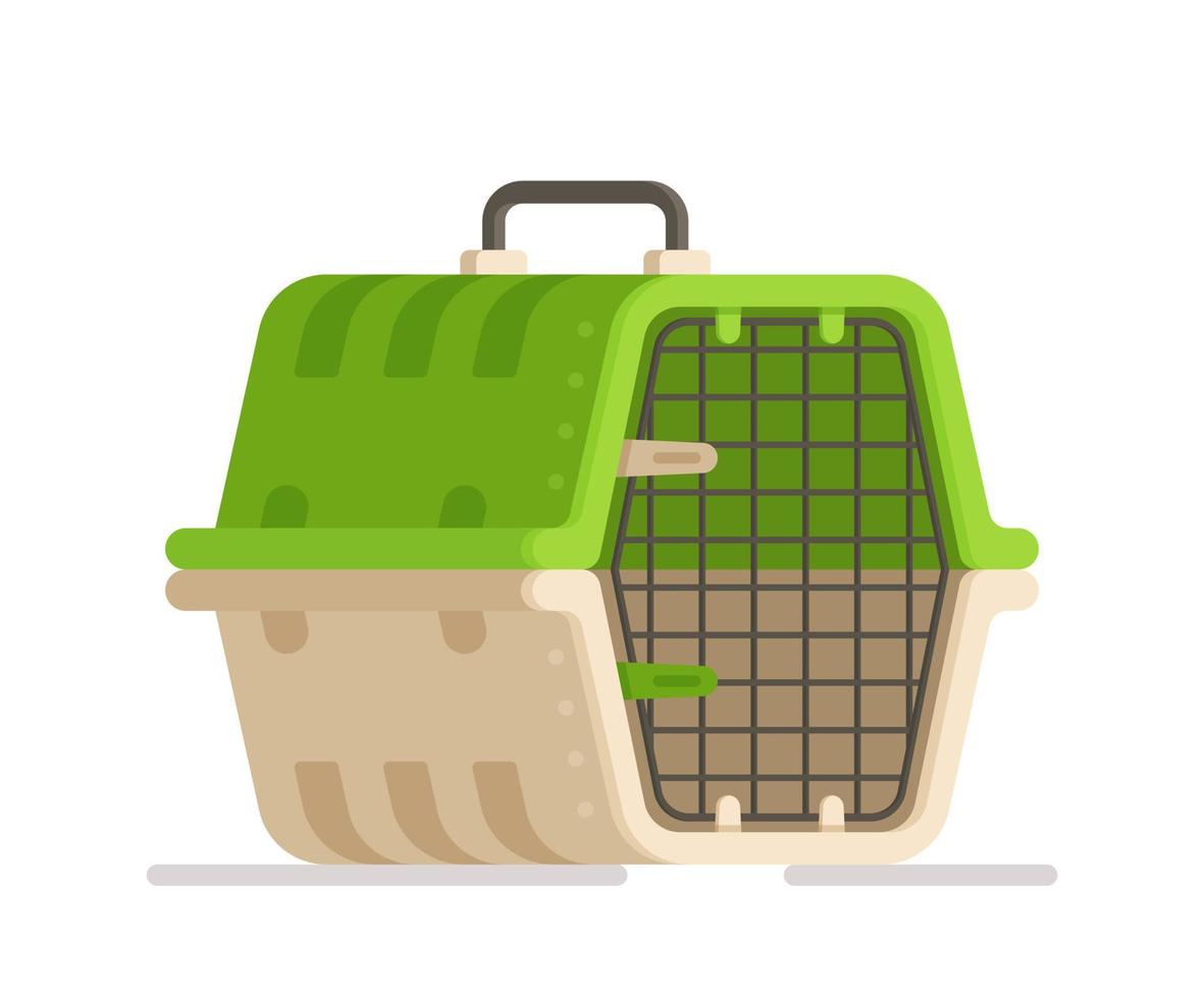 illustration vectorielle d'une cellule verte et blanche isolée sur fond blanc. cage pour le transport de chiens, chats et autres animaux de compagnie. vecteur