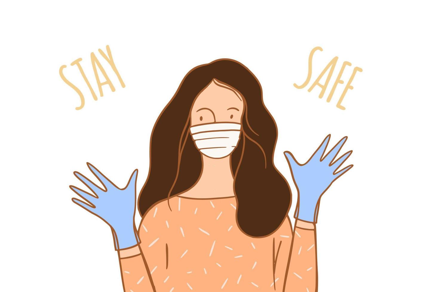 femme portant un masque médical et des gants, illustration vectorielle. vecteur