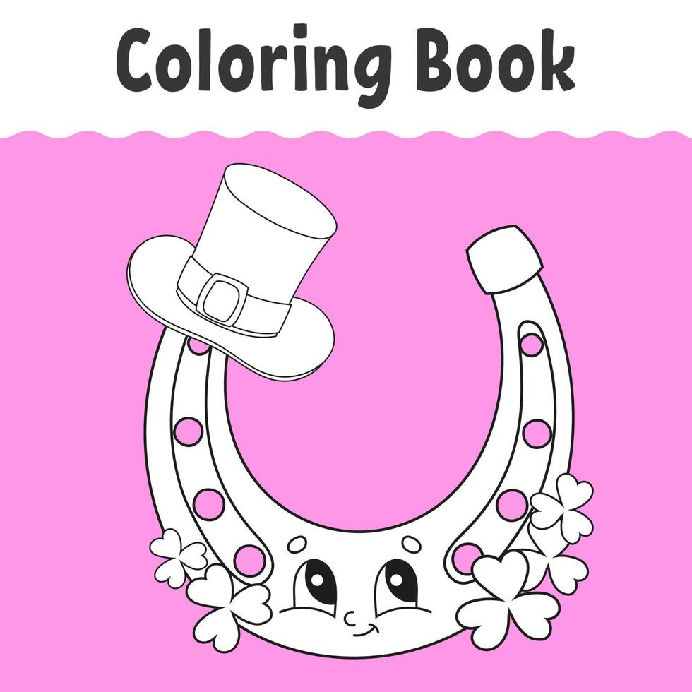 livre de coloriage pour les enfants. caractère joyeux. style de dessin animé mignon. page de fantaisie pour les enfants. St. le jour de patrick. silhouette de contour noir sur fond de couleur. illustration vectorielle. vecteur