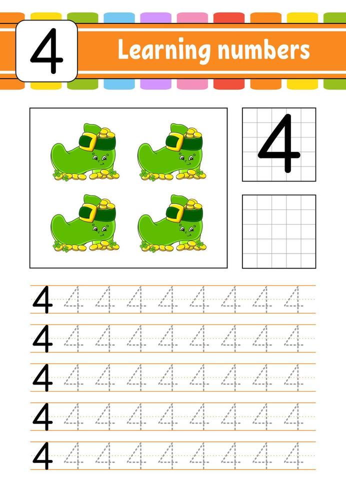 tracer et écrire des nombres. pratique de l'écriture manuscrite. apprentissage des nombres pour les enfants. feuille de travail de développement de l'éducation. page d'activité. illustration vectorielle. vecteur