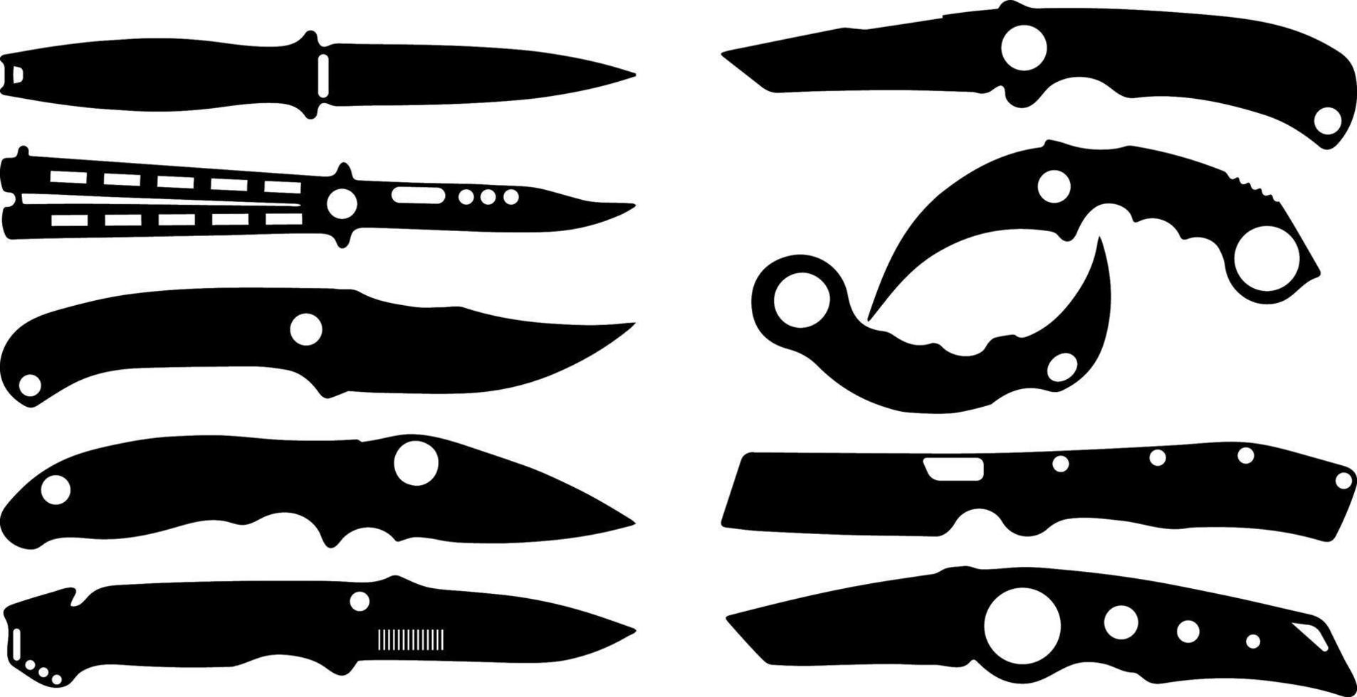 ensemble de silhouette vectorielle de lame de couteau de poche vecteur