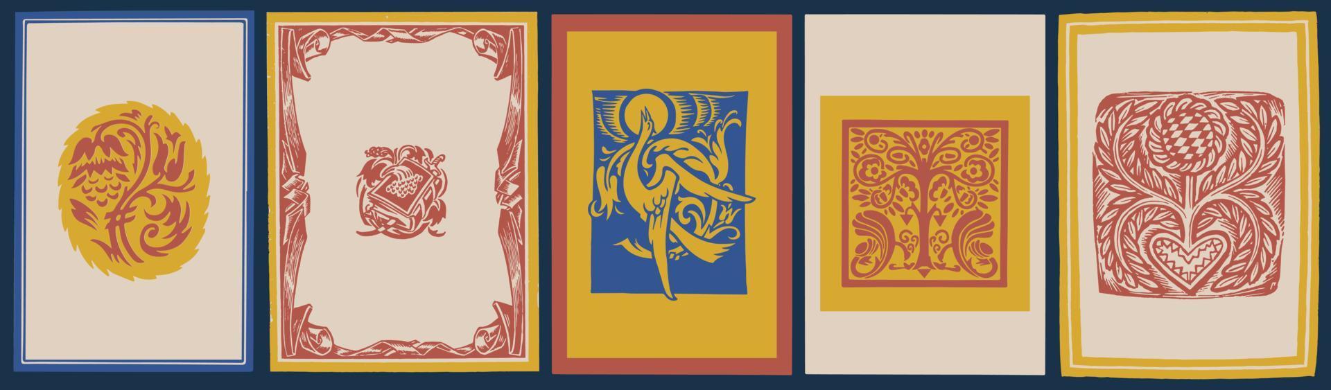 gravures sur bois ukrainiennes traditionnelles. culture et arts ukrainiens. modèle de couverture de livre, invitation, carte, voeux. vecteur